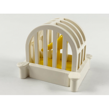 white birdcage with yellow bird