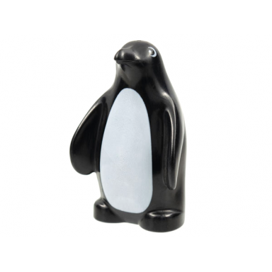 black duplo penguin with white stomach pattern