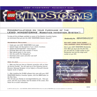 lego mindstorms membership card