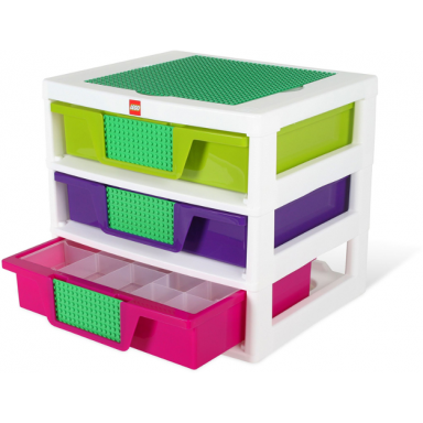 3-drawer storage unit with purple middle drawer