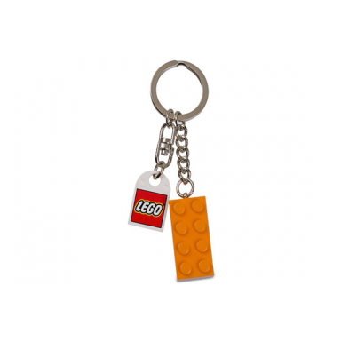 2 x 4 brick - orange key chain with lego logo tile modified 3 x 2 curved with hole