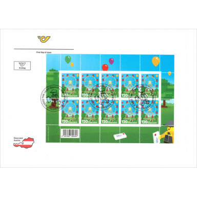 lego stamp austria first day cover september 16 2022 - 90 years of lego sheet of 10