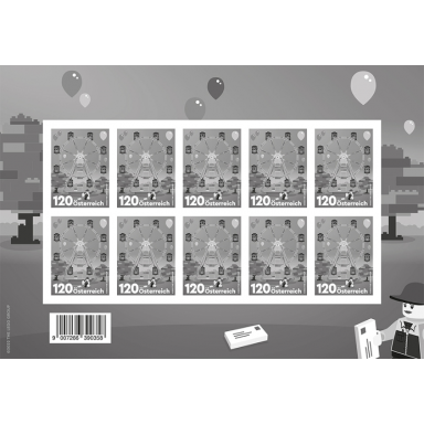 lego stamp austria 2022 - 90 years of lego sheet of 10 monochrome