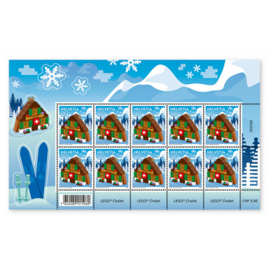 lego stamp switzerland 2022 - chalet sheet of 10 with stickers