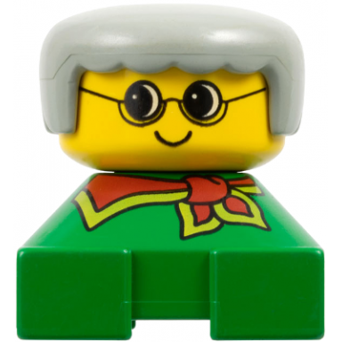 duplo 2 x 2 x 2 figure brick grandmother green base gray hair yellow face