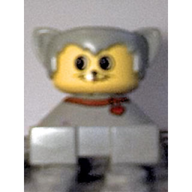 duplo 2 x 2 x 2 figure brick cat light gray base with red collar light gray hair with ears yellow face with round eyes and 2 whiskers