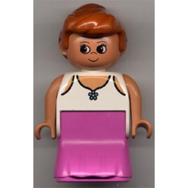duplo figure female lady dark pink dress lace lined tank top with blue flower