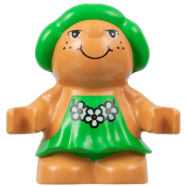 duplo figure little forest friends female green dress with flowers pattern trixie toadstool