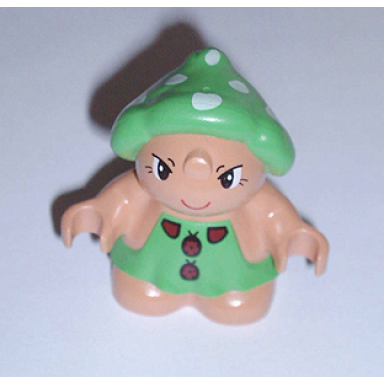 duplo figure little forest friends female green dress with ladybugs pattern grizzly toadstool