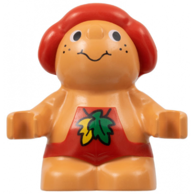 duplo figure little forest friends male red outfit with leaves pattern baby jelly strawberry