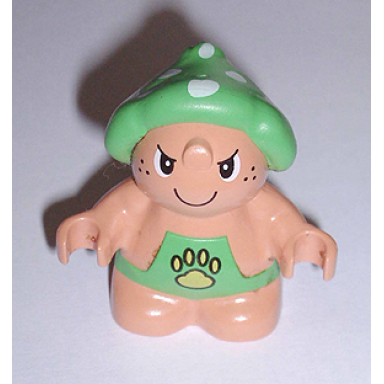 duplo figure little forest friends male green outfit with yellow paw pattern trouble toadstool