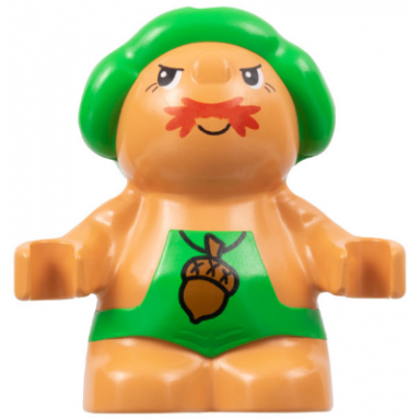 duplo figure little forest friends male green outfit with acorn pattern grumpy toadstool