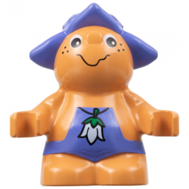 duplo figure little forest friends male medium violet outfit with white flower pattern toot bluebell