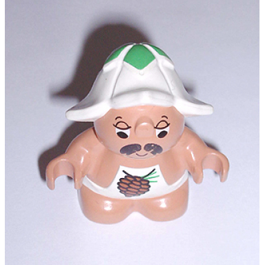 duplo figure little forest friends male white outfit with pine cone pattern sleepyhead meadowsweet