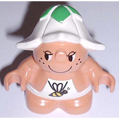 duplo figure little forest friends male white outfit with bee pattern dozey meadowsweet