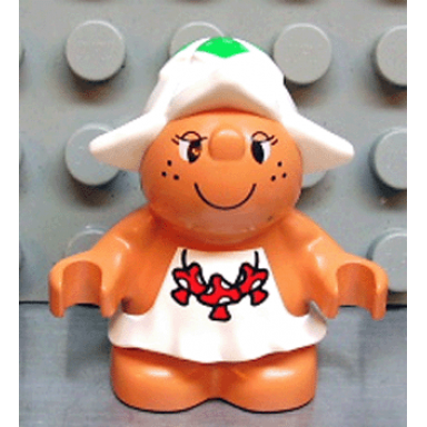 duplo figure little forest friends female white dress with red mushrooms pattern snoozy meadowsweet
