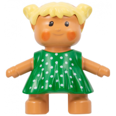 duplo figure doll annas baby green polka dot dress
