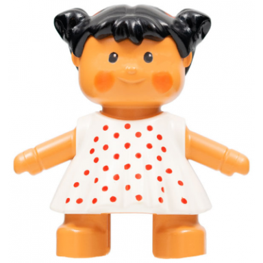 duplo figure doll maries baby white dress with red dots