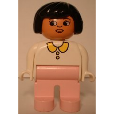 duplo figure female pink legs white blouse black hair 75184