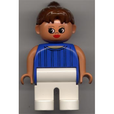 duplo figure female white legs blue striped top nougat arms ponytail
