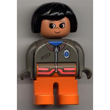 duplo figure female medic orange legs zippered jacket with emt star of life pattern