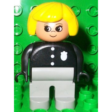 duplo figure female police light gray legs yellow hair