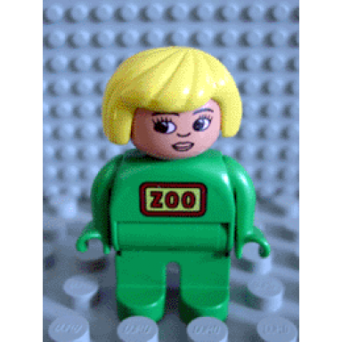 duplo figure female zoo green legs green uniform yellow hair zoo keeper