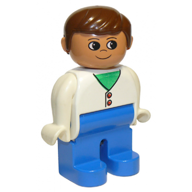 duplo figure male blue legs white two button cardigan brown hair 75466