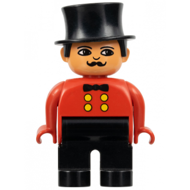 duplo figure male black legs red top top hat circus ringmaster
