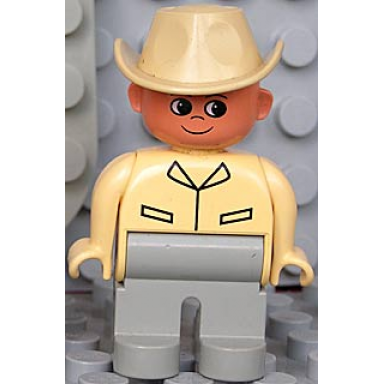 duplo figure male light gray legs tan top cowboy hat