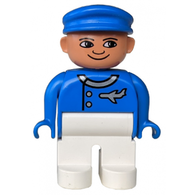 duplo figure male white legs blue top airplane jetliner pilot