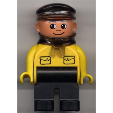 duplo figure male black legs yellow top with pockets intelli-train yellow conductor