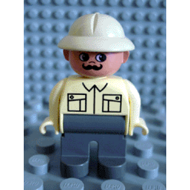 duplo figure male dark gray legs tan top pith helmet moustache