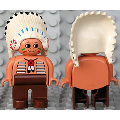 duplo figure male brown legs nougat top with white stripes native american chief