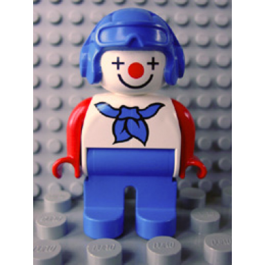 duplo figure male clown blue legs blue aviator helmet blue neckerchief