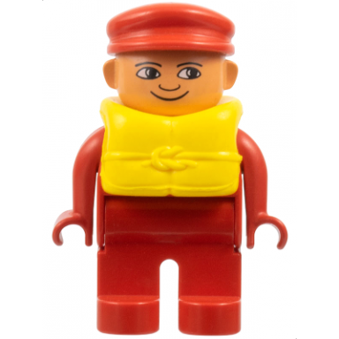 duplo figure male red legs red top life jacket red cap