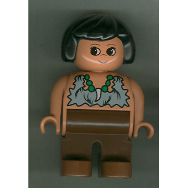 duplo figure female brown legs tooth necklace pattern black hair cavewoman