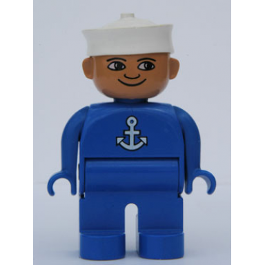 duplo figure male blue legs blue top with white anchor white sailor hat