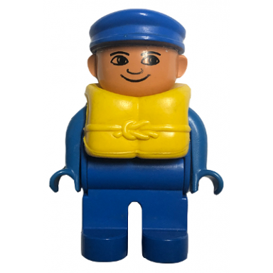 duplo figure male blue legs blue top life jacket blue cap