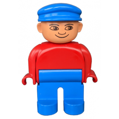 duplo figure male blue legs red top blue cap