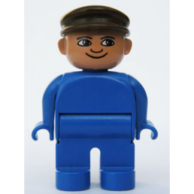 duplo figure male blue legs blue top brown cap