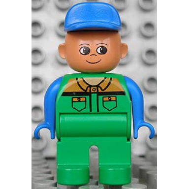 duplo figure male green legs green work suit blue arms blue hat