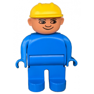 duplo figure male blue legs blue top construction hat yellow
