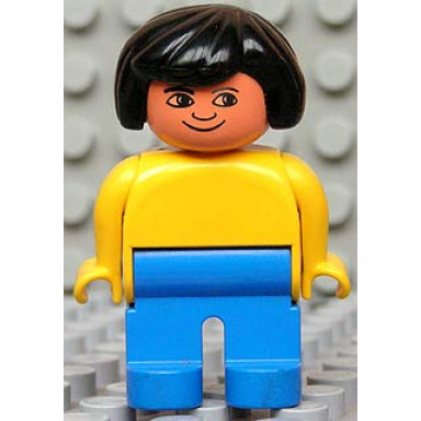 duplo figure female blue legs yellow blouse black hair