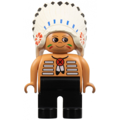 duplo figure male black legs nougat top with white stripes native american chief