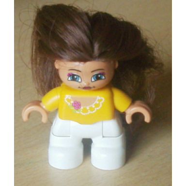 duplo figure lego ville child girl white legs orange top brown hair princess