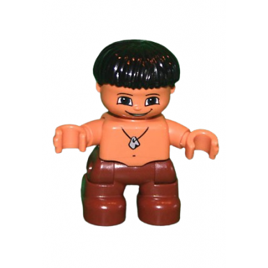 duplo figure lego ville child boy reddish brown legs black hair stone necklace caveman