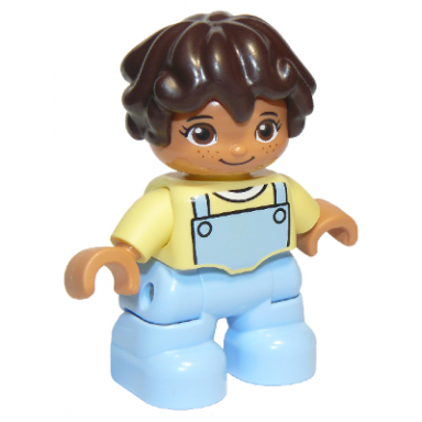 duplo figure lego ville child girl bright light blue legs bright light yellow top dark brown hair