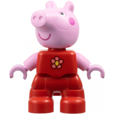 duplo figure lego ville peppa pig - red outfit with coral and yellow flower
