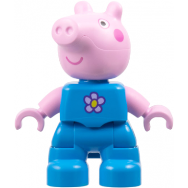 duplo figure lego ville george pig - dark azure outfit with lavender and yellow flower